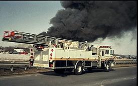 Old Truck 6 arriving at the Seventh Day Adventist Church Fire in Frederick, March 3, 1993